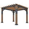 Pergola 300 x 300 x 230 cm en acier et bois noir/marron à lames ajourées pour jardin