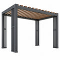 Pergola 300 x 300 x 230 cm en aluminium gris anthracite et bois à toit ajouré pour jardin