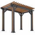 Pergola 300 x 300 x 240 cm en métal et bois noir/marron pour extérieur style contemporain à toit ajouré