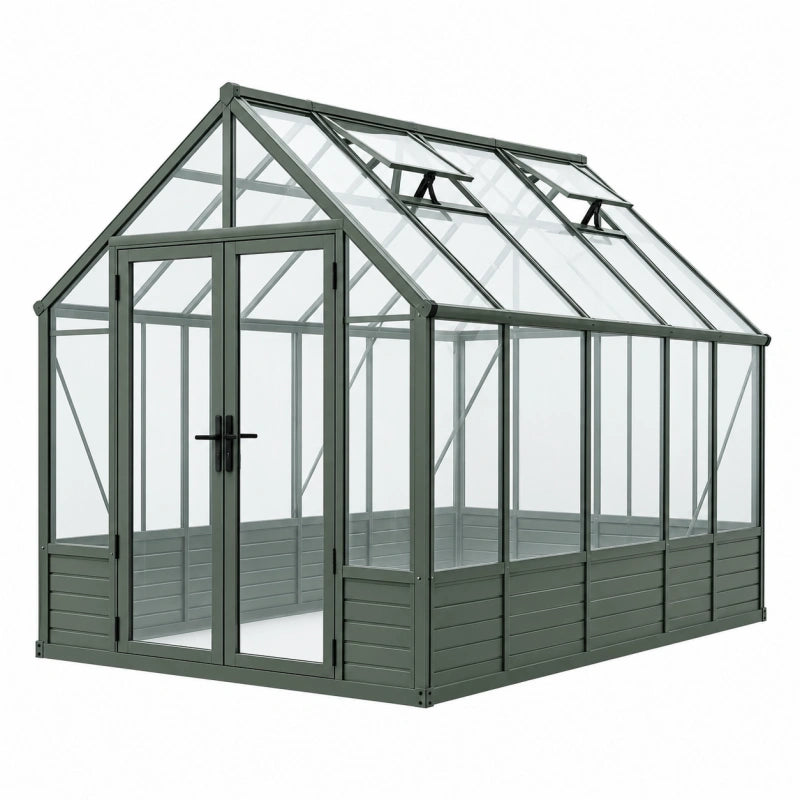 Serre de jardin 240 x 190 x 220 cm aluminium vert panneaux transparents toit ouvrant