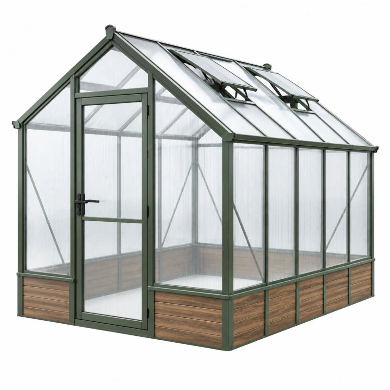 Serre de jardin 244 x 190 x 195 cm aluminium vert avec panneaux en polycarbonate et lucarnes