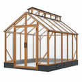 Serre de jardin 300 x 240 x 250 cm en bois marron et panneaux transparents avec lucarne ouvrante