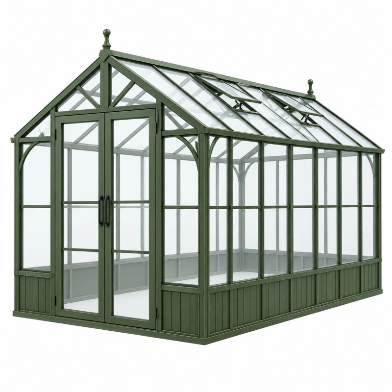 Serre de jardin 240 x 190 x 250 cm aluminium vert panneaux transparents toit ouvrant