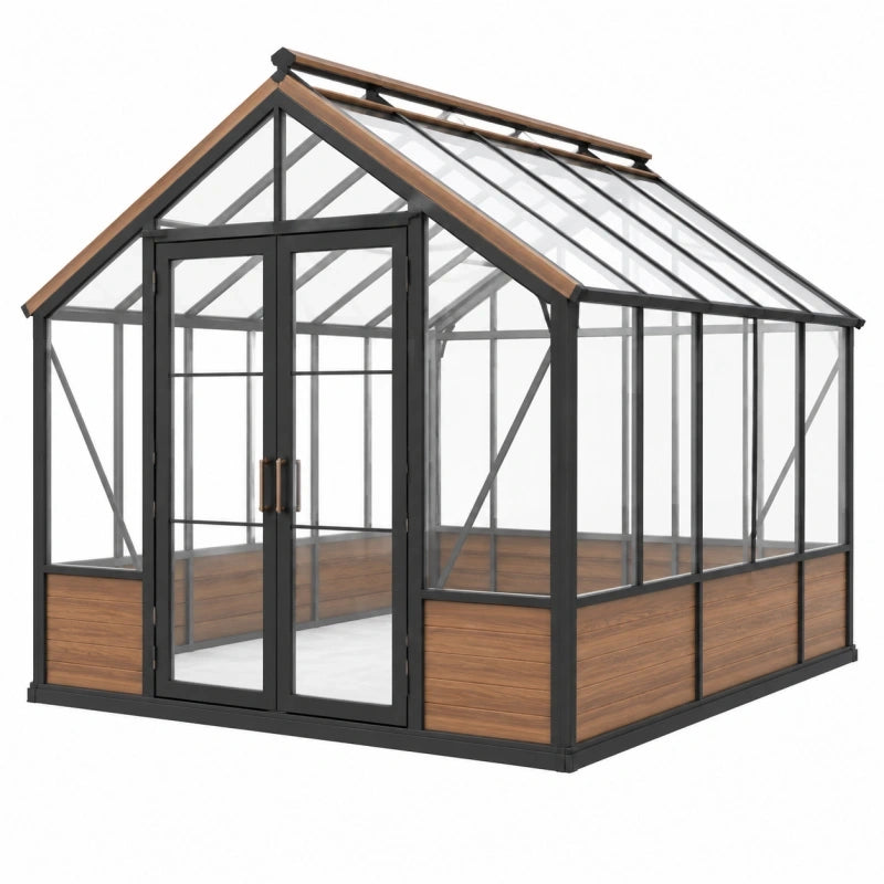 Serre de jardin 240 x 190 x 230 cm aluminium noir panneaux transparents double porte