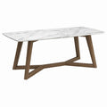Table à manger 180 x 90 cm en céramique effet marbre blanc et bois brun - Style contemporain