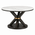 Table à manger ronde Ø120 cm effet marbre blanc et bois noir style contemporain