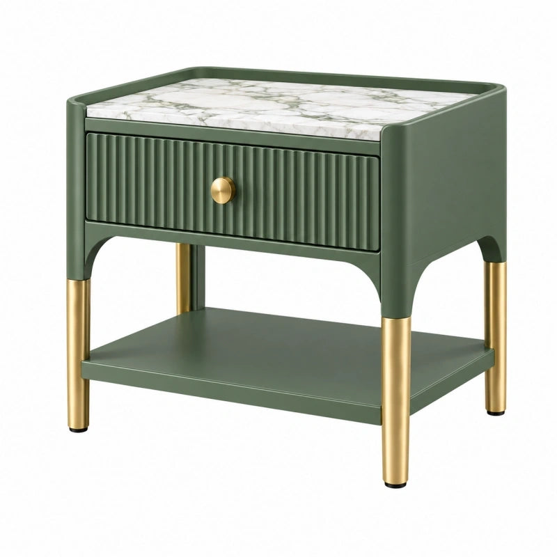 Table de chevet 50 x 40 x 60 cm vert blanc et doré avec tiroir style contemporain