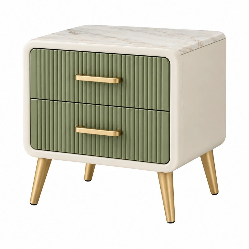 Table de chevet 50 x 40 x 55 cm vert sauge et blanc à 2 tiroirs style moderne