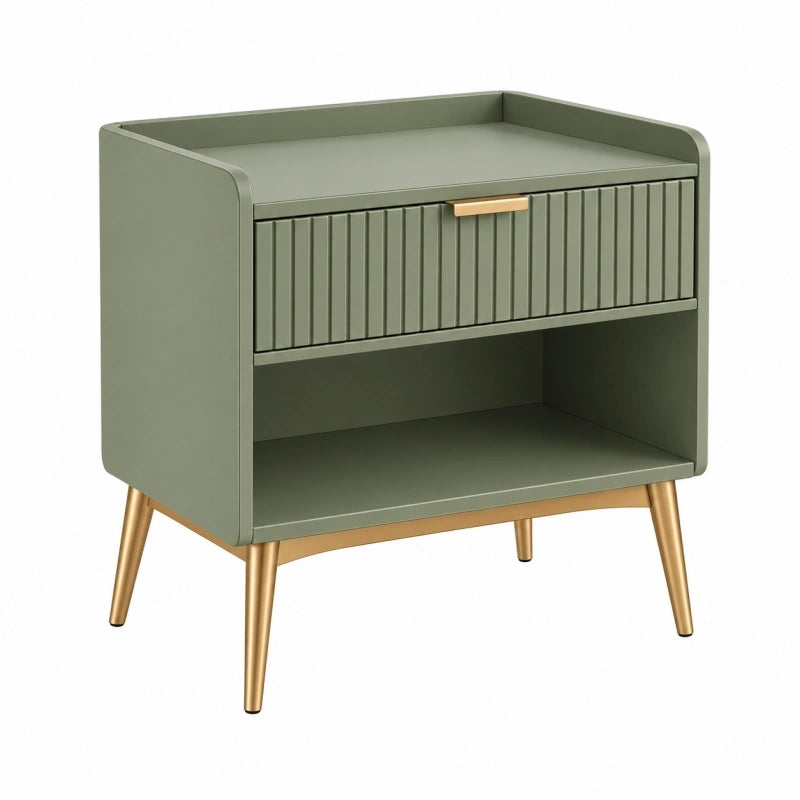 Table de chevet 55 x 40 x 65 cm vert kaki et doré avec tiroir style moderne