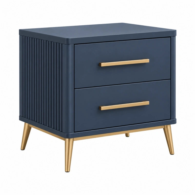 Table de chevet 60 x 40 x 60 cm bleu marine en panneaux de bois à 2 tiroirs style contemporain