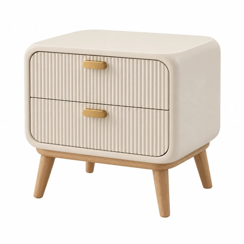 Table de chevet 50 x 40 x 55 cm beige et bois - 2 tiroirs style moderne