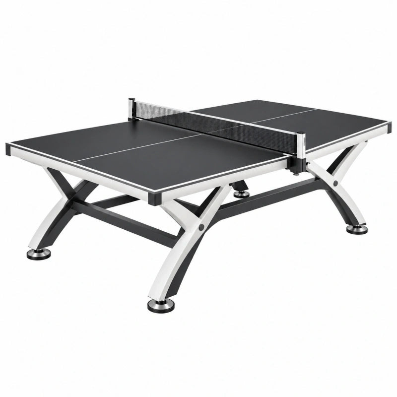 Table de tennis de table 274 x 152.5 cm noire et blanche en acier et panneau MDF avec filet