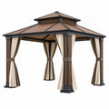 Tonnelle de jardin 300 x 300 cm en métal noir et brun avec rideaux style pavillon