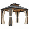 Tonnelle de jardin 300 x 300 x 300 cm en métal noir avec rideaux beige style contemporain