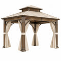 Tonnelle de jardin 300 x 300 x 300 cm acier brun avec rideaux style pavillon