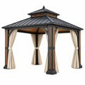 Tonnelle de jardin 300 x 300 x 290 cm métal noir beige avec rideaux style pavillon