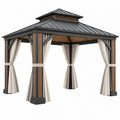 Pavillon de jardin 300 x 300 x 300 cm en métal noir avec rideaux style contemporain